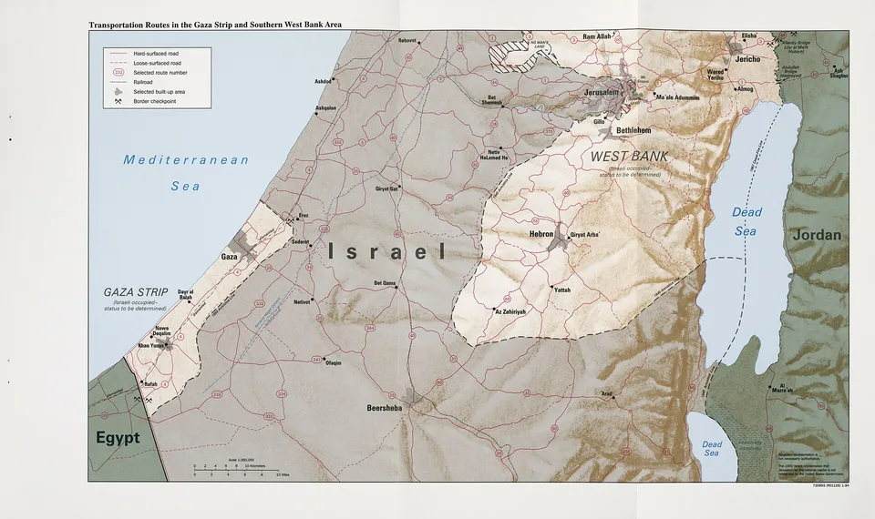 Map of Israel, the West Bank and the Gaza Strip.